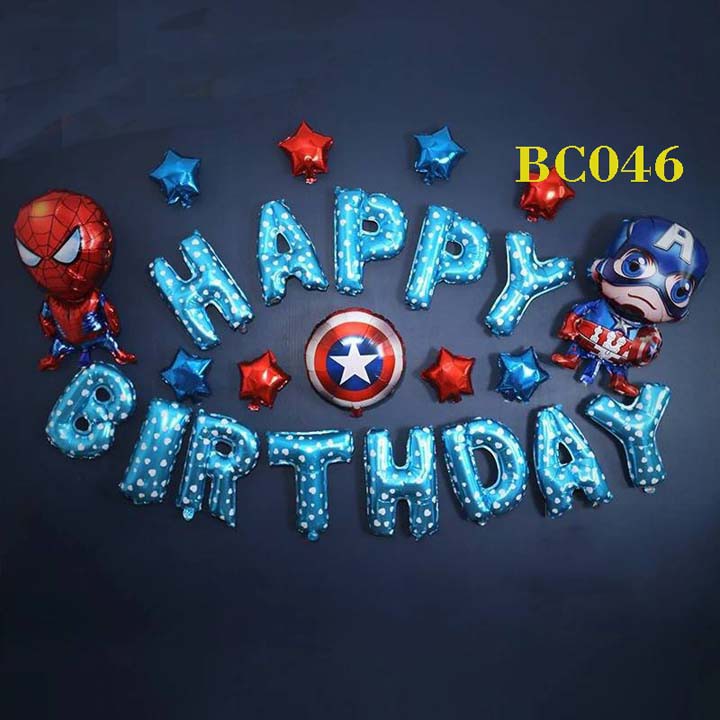 (Tặng bơm + keo) Set Siêu Nhân người nhện captain american siêu nhân sinh nhật cho bé trai - happy birthday decoration