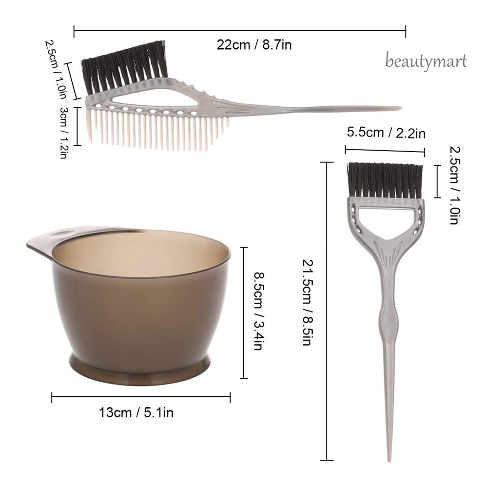 [Hàng mới về] Bộ 3 dụng cụ nhuộm tóc tạo kiểu bao gồm lược nhuộm cọ nhuộm và tô trộn màu nhuộm tóc