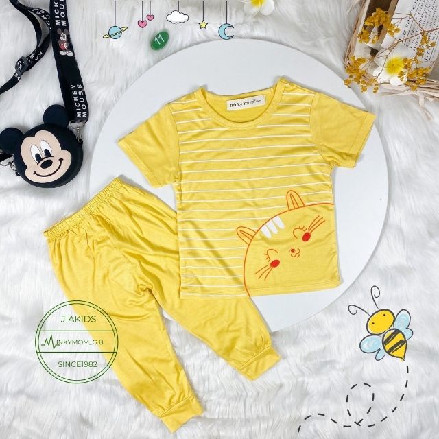 Bộ Minky Mom Tay Ngắn Quần Dài Cho Bé Gái Bé Trai 1 2 3 4 5 6 Tuổi Vải Thun Lạnh-Đồ Bộ Trẻ Em Hình Mèo-TN03-Babulala