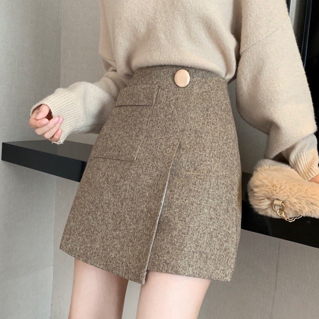 Chân váy dạ vạt trước