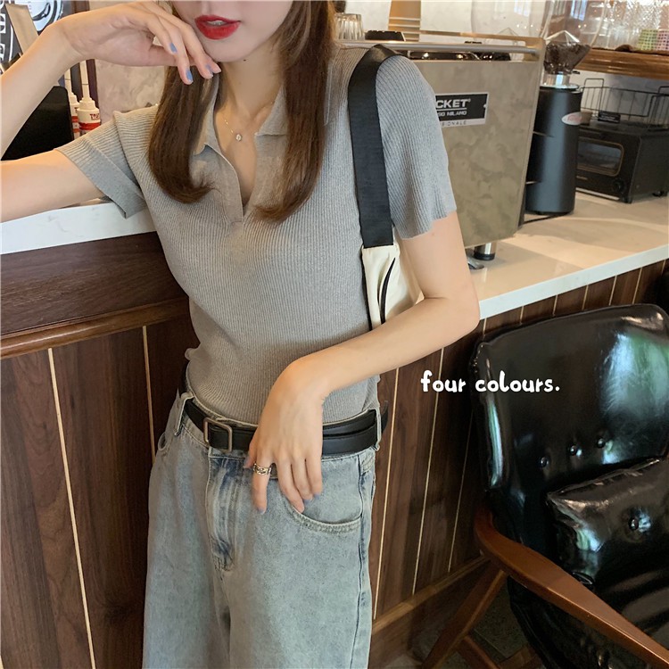 (ORDER) Áo len tăm dệt kim cộc tay cổ bẻ POLO ôm dáng thon gọn sang chảnh Hàn Quốc | BigBuy360 - bigbuy360.vn