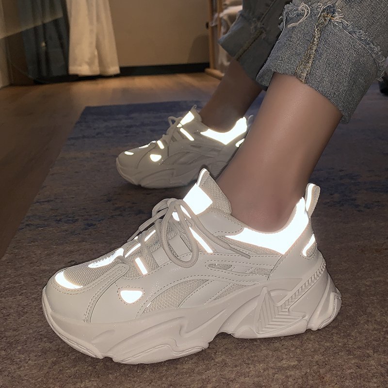 [Mã FAMAYWA2 giảm 10k đơn từ 50k] Giầy thể thao nữ, giầy vạch phản quang 3 màu đen, hồng, xám độn đế 5cm - a31 | BigBuy360 - bigbuy360.vn