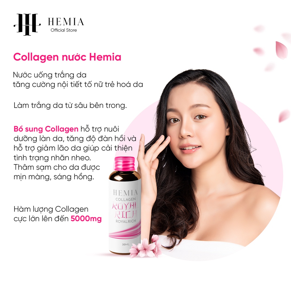 Collagen nước Hemia nước uống trắng da tăng cường nội tiết tố nữ trẻ hoá da hộp 10 lọ 30ml