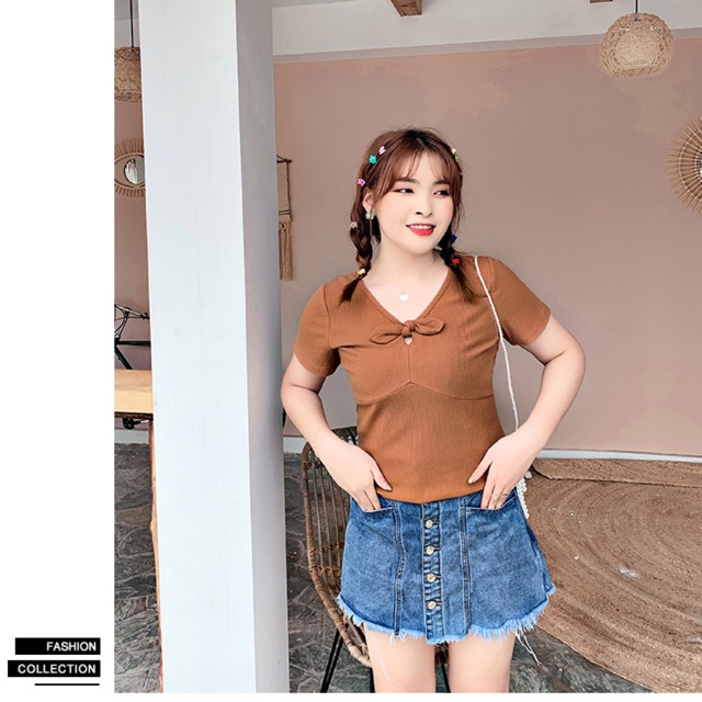 Áo thun gân big size cổ thắt nơ cao cấp size lớn 65-100kg