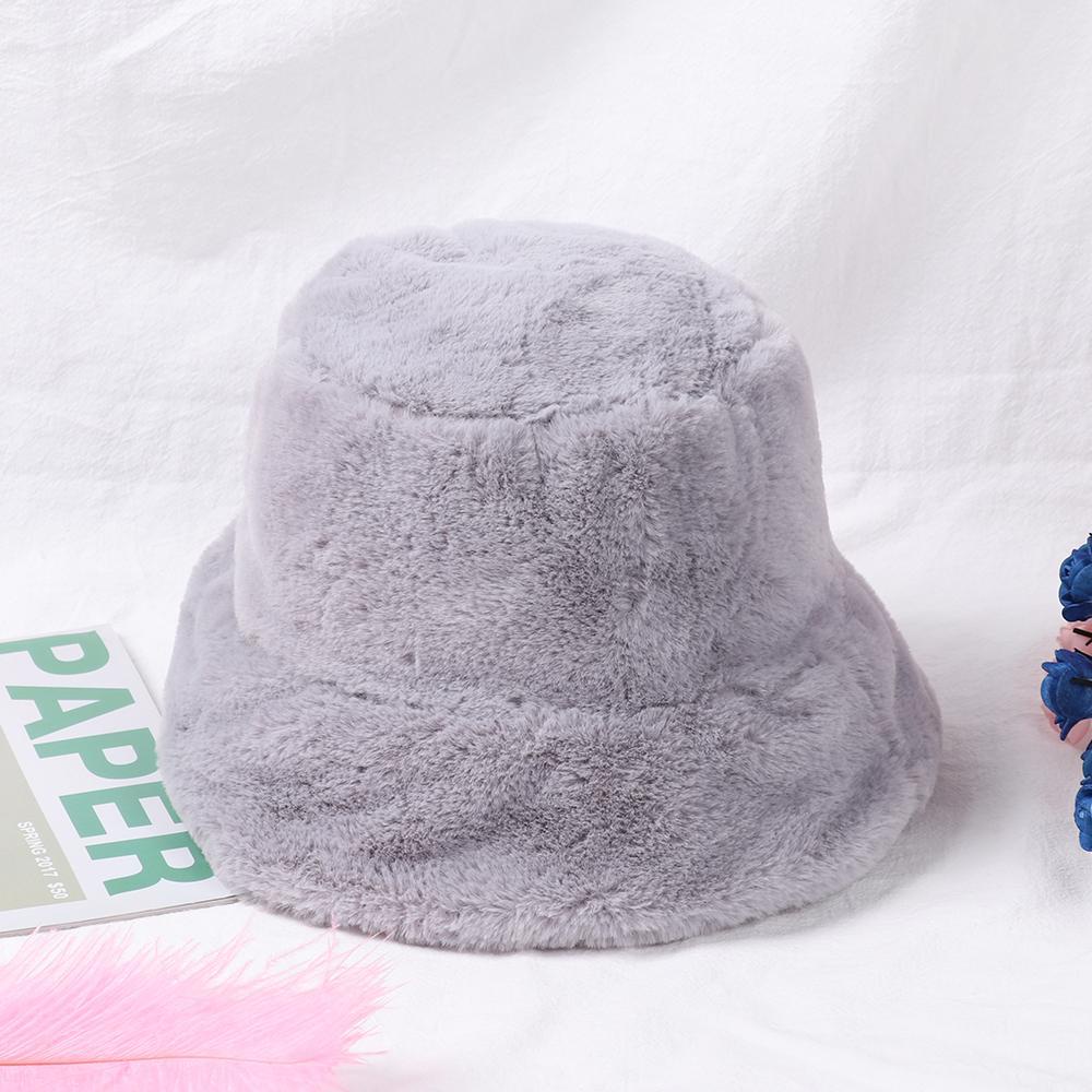 Mũ Bucket Lông Giả Mềm Mại Màu Trơn Thời Trang Mùa Đông Xinh Xắn