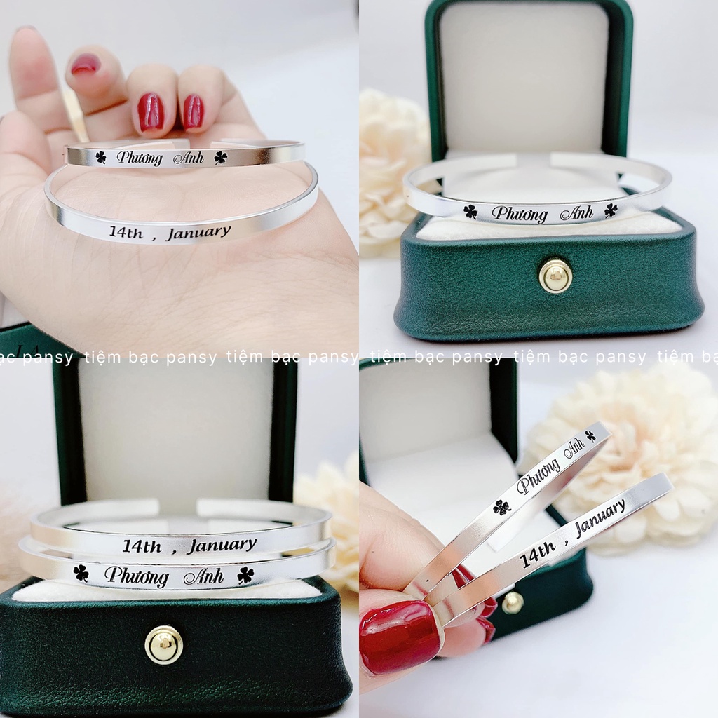 Vòng tay nam nữ bạc ta PANSY khắc chữ theo yêu cầu - Vòng tay Classic Silver đeo đôi, đeo nhóm