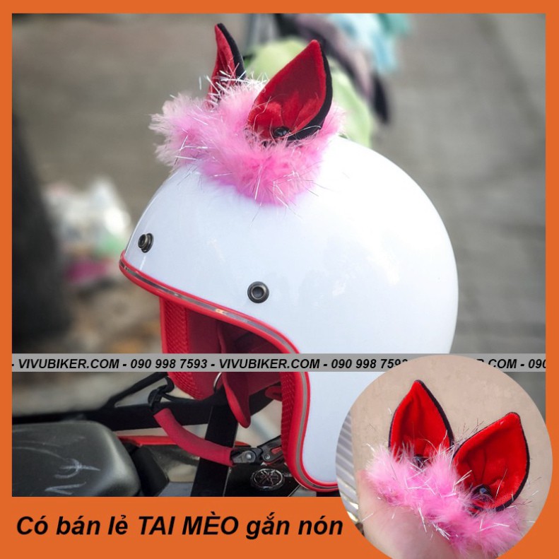 HOT-  Tai thỏ FungFing gắn nón bảo hiểm 3/4 trắng lót đỏ siêu dễ thương - Mũ bảo hiểm kèm tai mèo chính hãng