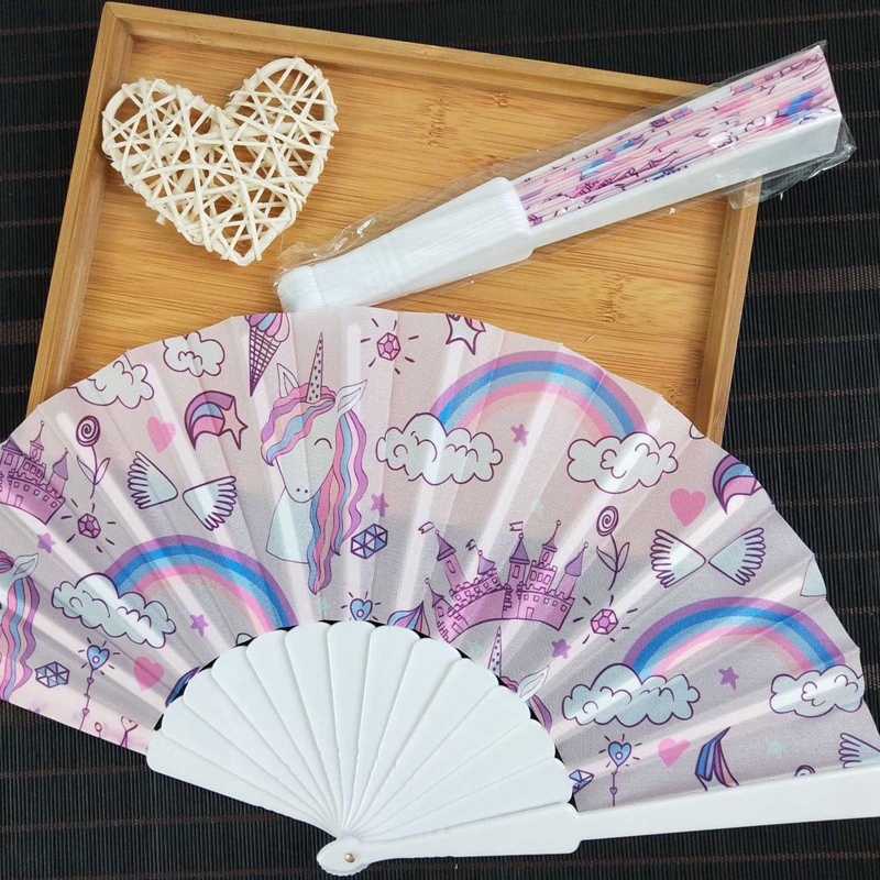 Quạt Xếp Cầm Tay Mini Họa Tiết Hoạt Hình Nàng Tiên Cá/Dưa Hấu Dễ Thương