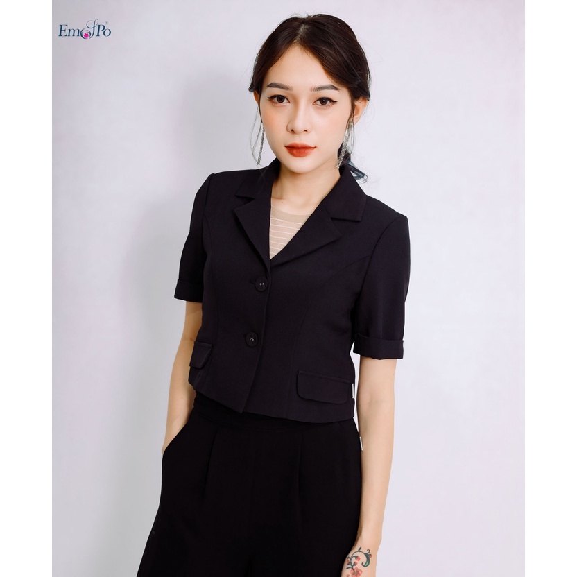 Áo vest dáng ngắn Emspo, cổ ve, cơi túi giả AVM0569