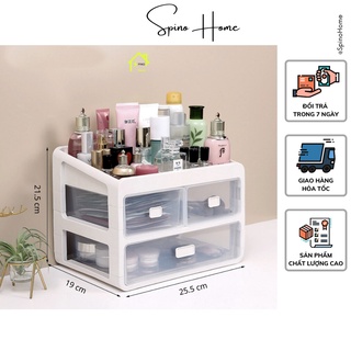 Kệ đựng mỹ phẩm hộp đựng trang sức dụng cụ văn phòng phẩm bằng nhựa để bàn 1 và 2 tầng tiện dụng - Spino home