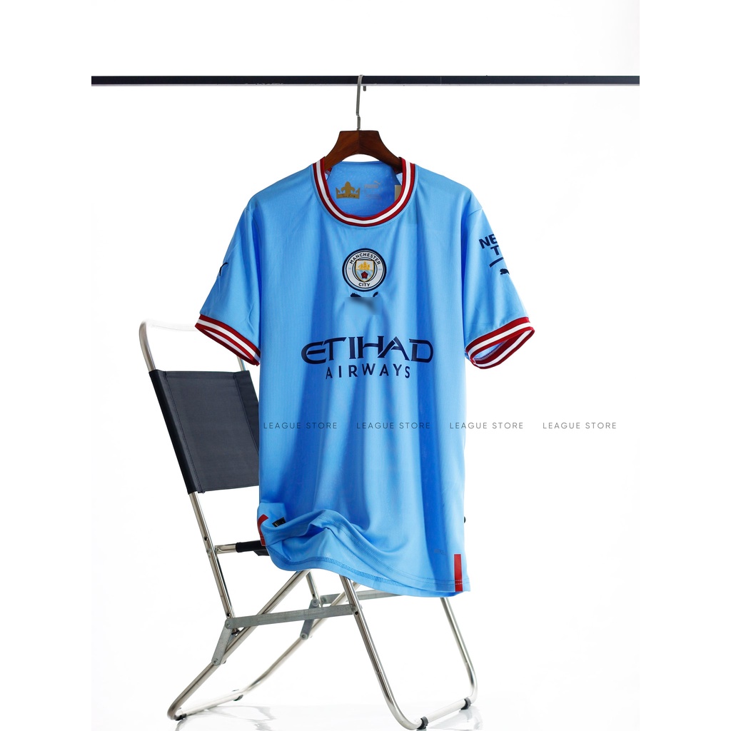 Bộ thể thao nam Manchester city Leaguestore - đồ đá banh nam ngắn tay Man city sân nhà 22/23 màu xanh