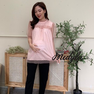 [HÀNG MỚI VỀ] Áo bầu thiết kế ren lưới lót lụa -đồ bầu thời trang cao cấp Medyla - A21