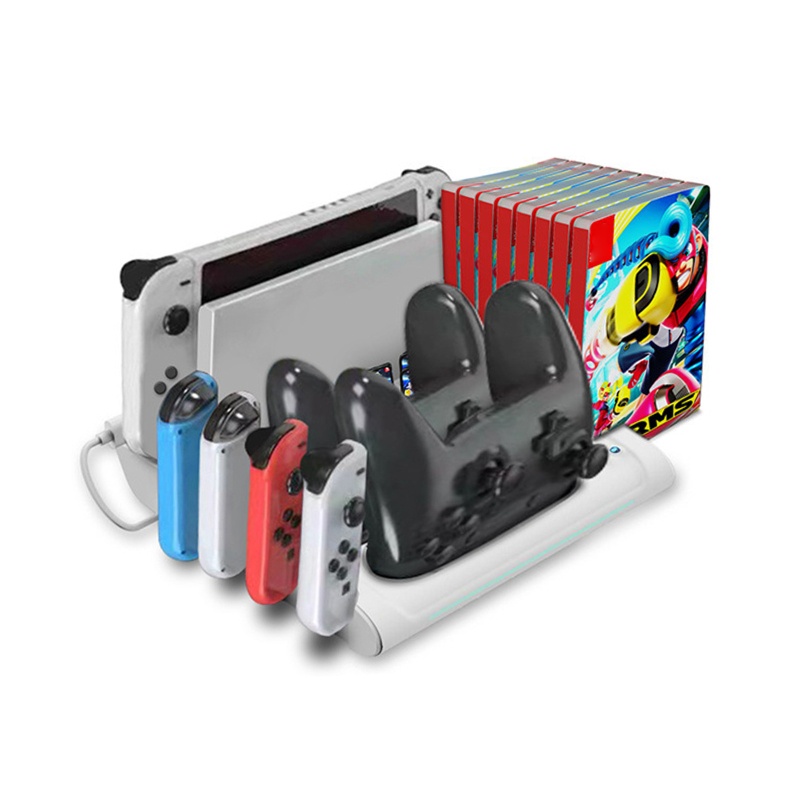 Bộ Đế Sạc 6 Cổng OLED Kèm 8 Khe Cắm Cho Tay Cầm Chơi Game Switch