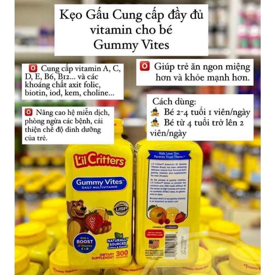 Kẹo Dẻo Bổ Sung Vitamin Gấu Lil'Critter Gummy Vites Multivitamin Complete Cho Trẻ Từ 2 Tuổi 300 Viên