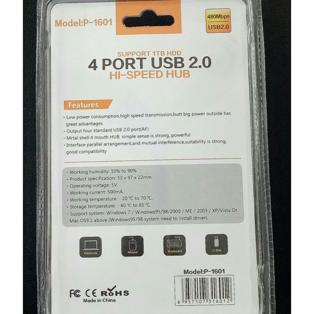 [Mã 159ELSALE hoàn 7% đơn 300K] 10 Hub chia USB 4 Port P-1601 dây dài 1.2m