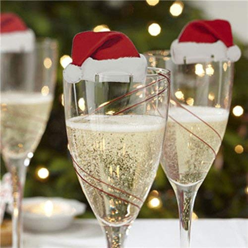 10PCS set Xmas Hats Champagne Wine Glass Caps Christmas DIY Decoration