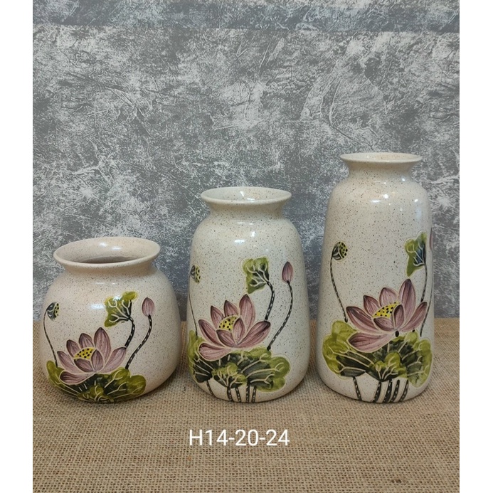 Bộ 3 Lọ hoa gốm sứ vẽ tay men lạnh - Bát Tràng | Thaonghiceramics
