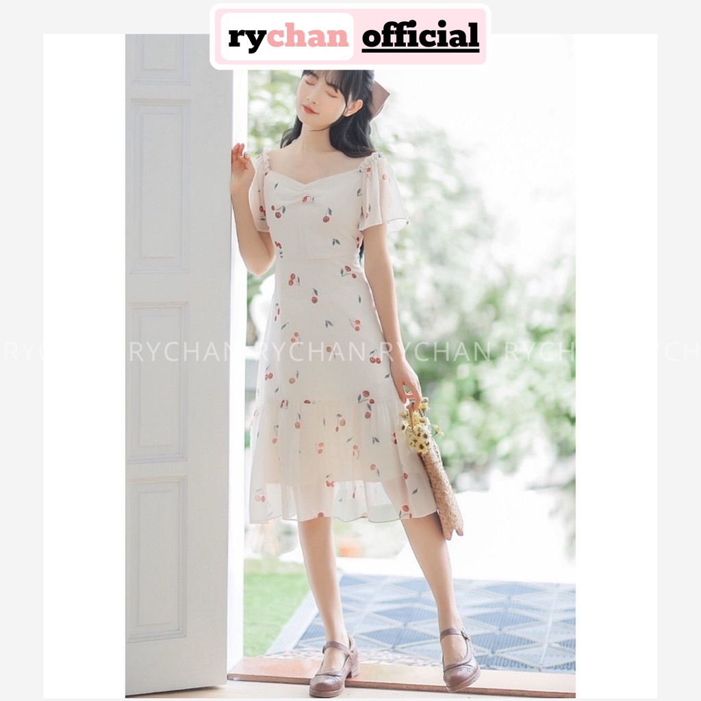 Đầm Xòe Cherry Đuôi Cá Nhún Ngực Lót Trong Dày Dặn - DX898