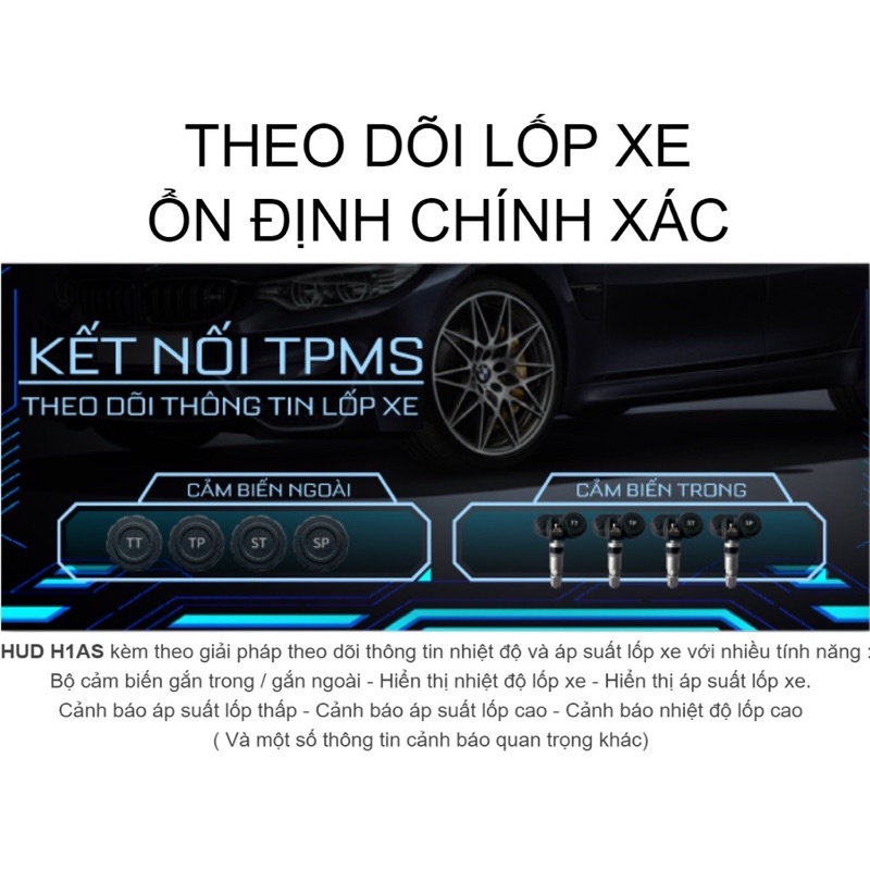 HUD Vietmap H1AS Cảm Biến Áp Suất Lốp – Cảnh Báo Giao Thông