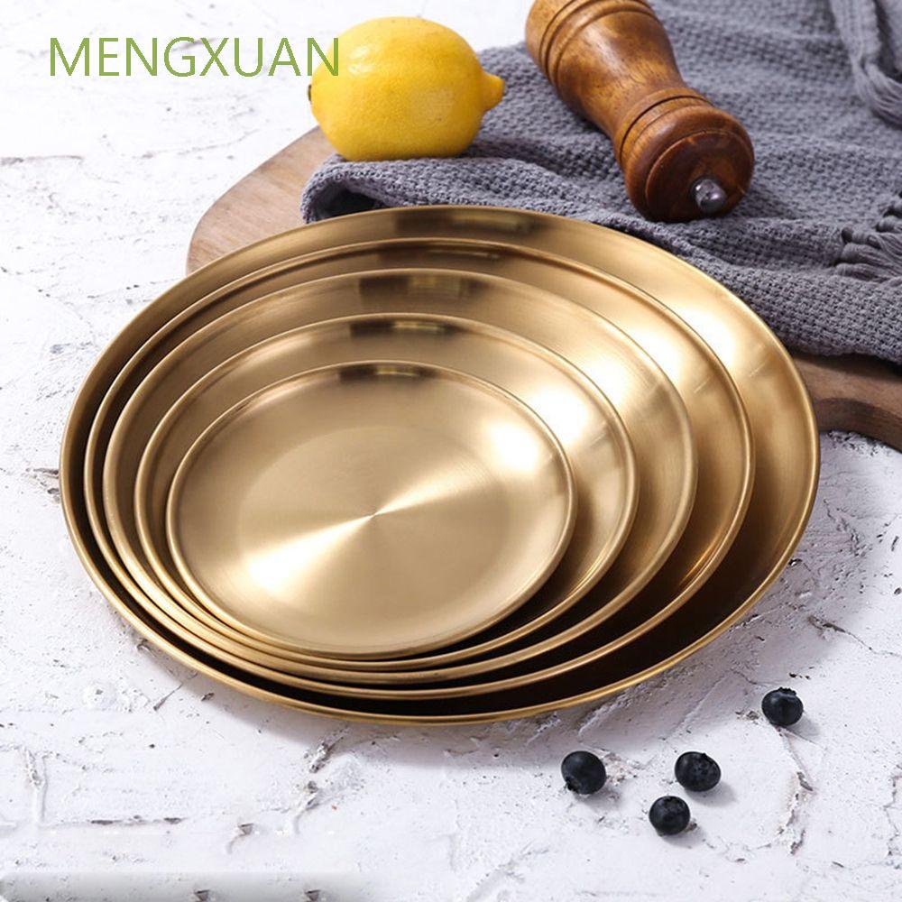 Đĩa đựng thức ăn làm từ thép không gỉ màu vàng sang trọng phong cách Châu Âu