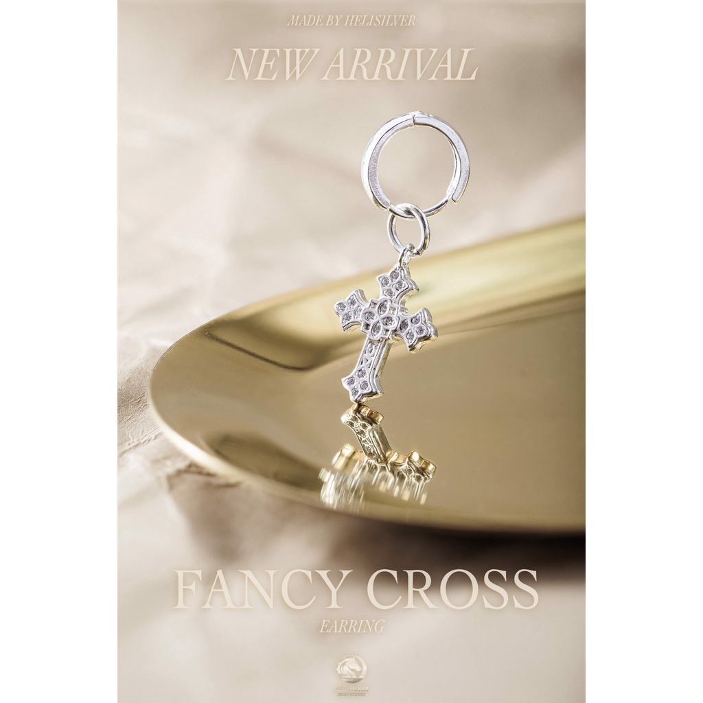 Khuyên tai bạc nam, nữ HeliSilver Fancy Cross S925 KTB272