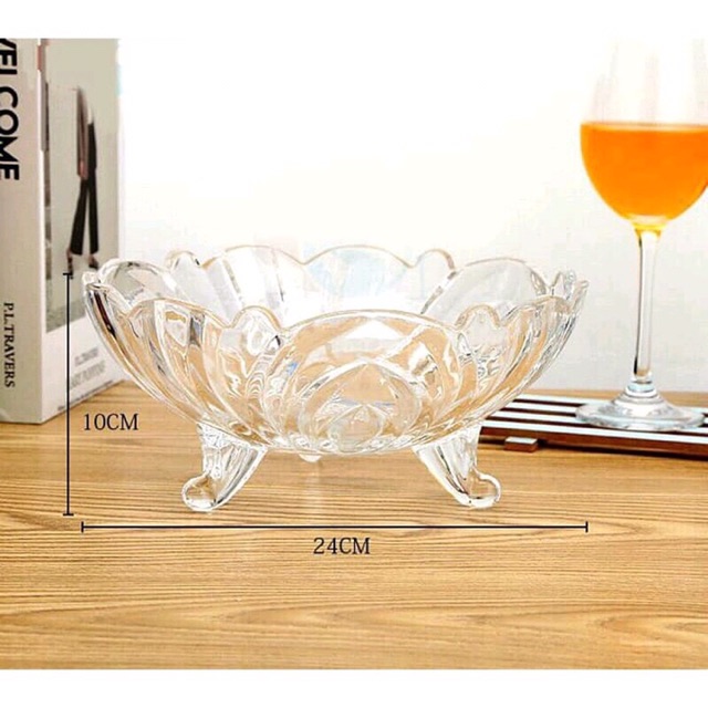 Xả hàng) Bát thuỷ Tinh 3 Chân siêu sang đẹp sz24cm