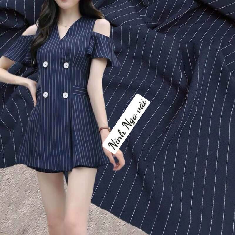 Vải tuýt xi kẻ sọc xanh than
