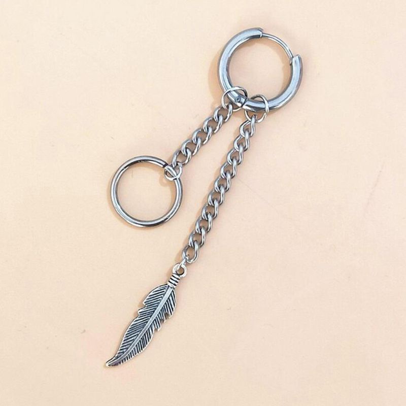 Bộ 4 Khuyên Tai Dạng Dây Xích Dài Bằng Thép Không Gỉ Màu Bạc Đơn Giản Thời Trang Cho Nam Và Nữ