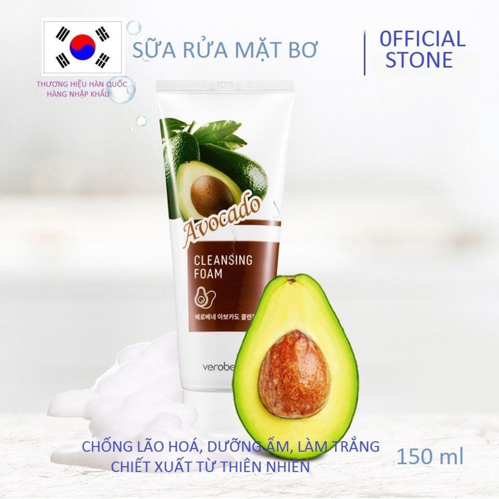 Sữa Rửa Mặt Bơ Verobene Avocado Cleansing Foam 150ml - [Chính Hãng Hàn Quốc] - Dùng Được Cho Cả Nam Và Nữ