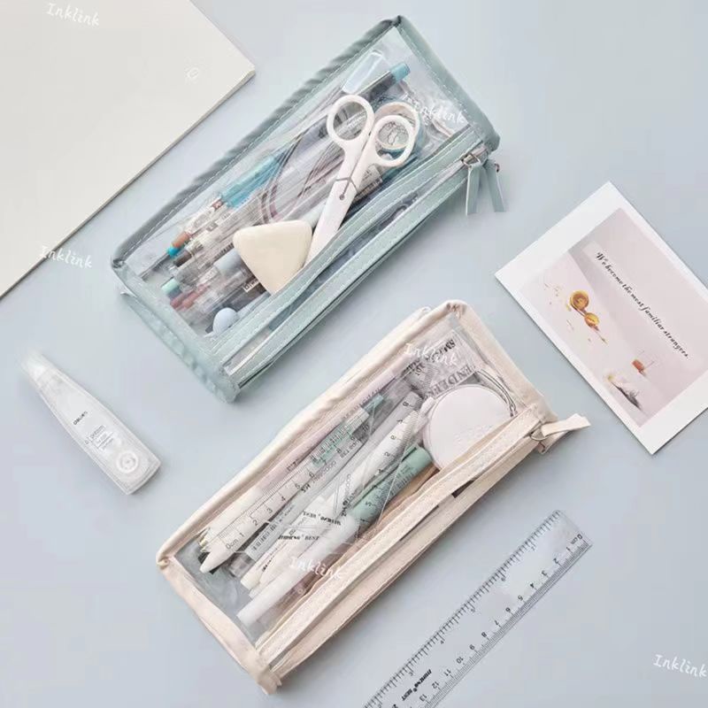 Hộp Bút Trong Suốt Hai Lớp Cỡ Lớn Chống Thấm Nước Tiện Dụng Cho Học Sinh