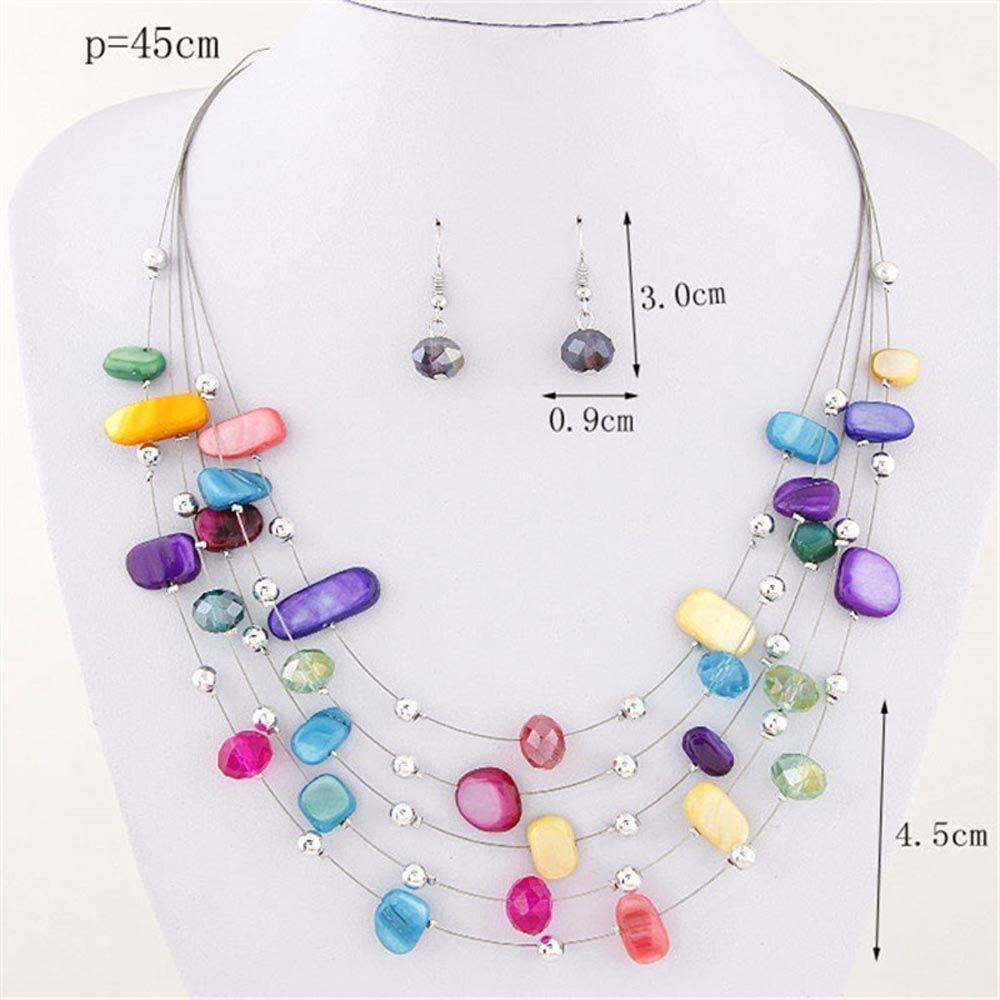 MOCHO Set Vòng cổ Và Bông Tai Nhiều Lớp Màu Sắc Ngọt Ngào Thời Trang