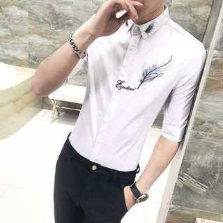 Áo Sơ Mi Nam XuMon Chất Lụa Quảng Châu Dài Tay Cổ Bẻ Họa Tiết Thêu Lông Vũ Hàng Xưởng Tận Gốc Mẫu Cá Tính TWO 86
