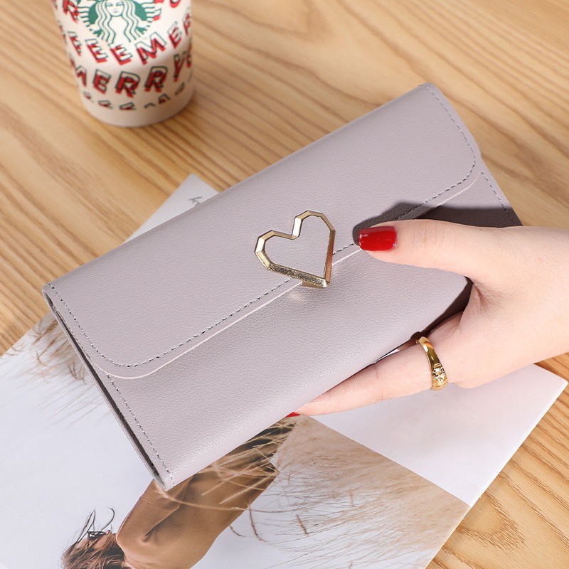 Ví nữ đựng tiền nhiều ngăn dáng dài trái tim chất da cao cấp phong cách thanh lịch