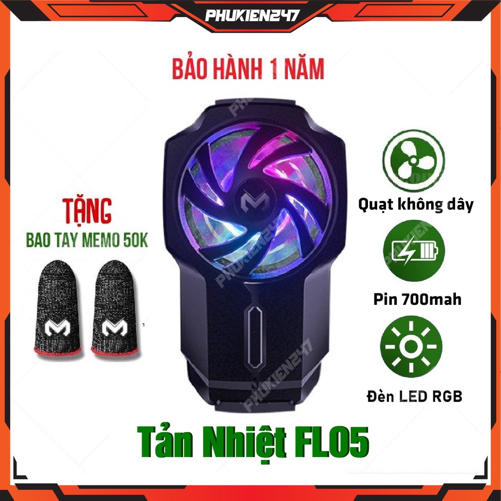 Quạt tản nhiệt MEMO FL05 Không dây Có Đèn led RGB Pin sạc cho điện thoại di động phiên bản mới 2022 Bảo hành 12 tháng