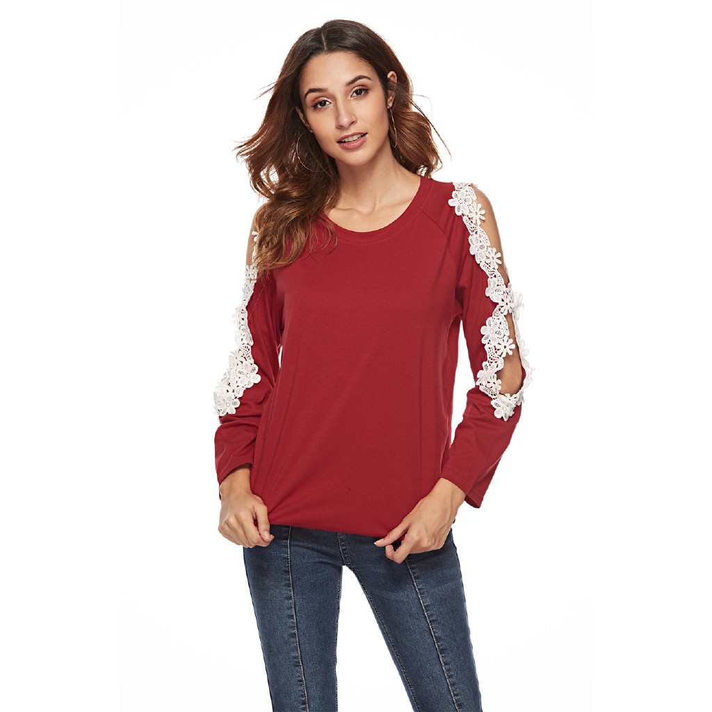 Áo thun nữ tay dài phối ren