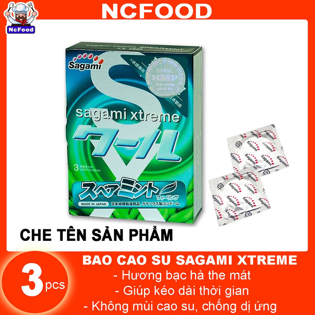 Bao cao su Mát lạnh hương bạc hà Sagami Spearmint Siêu mỏng-Kéo dài thời gian - Hộp 03 cái NCFOOD