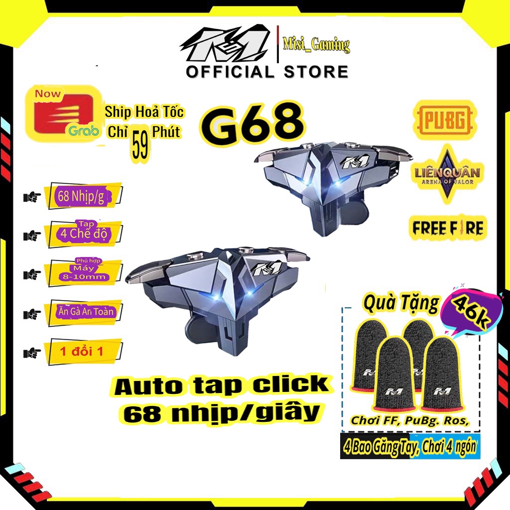 Nút auto tap G68 chơi game bắn siêu nhanh New. Tặng  bao tay cầm chơi game điện thoại gaming. nút auto click