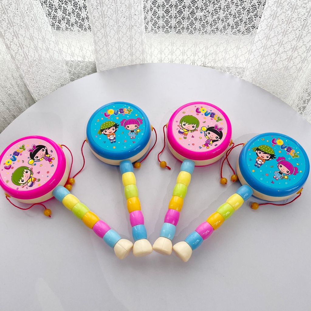 Trống lục lạc, trống sắc màu cho bé  giúp bé phát triển thính giác và thị giác Hanghieuchobe