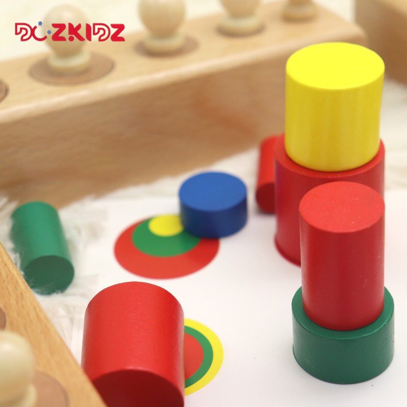 Giáo cụ Montessori , SET 2 MÓN trụ có núm và không núm size nhỏ cho bé học tại nhà - DOZKIDZ