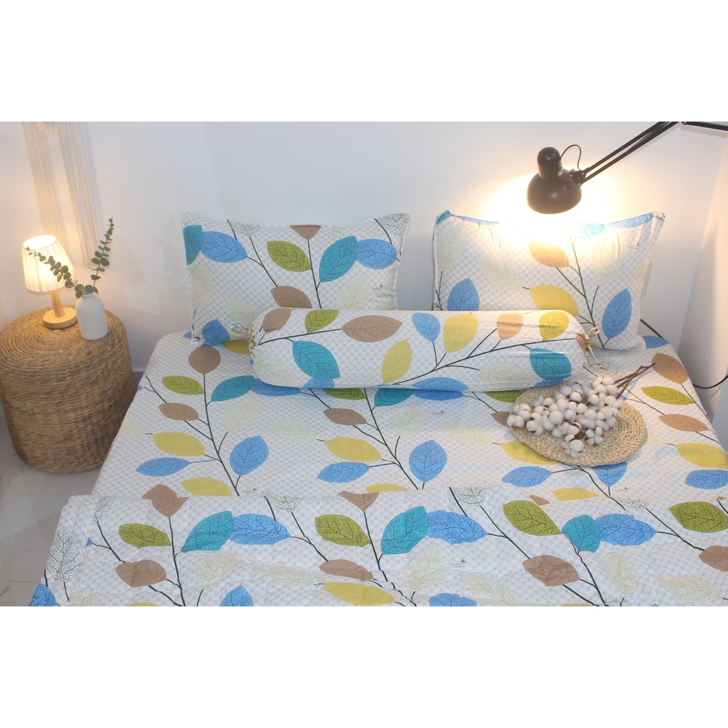 bộ drap gối THẮNG LỢI - Lá Dây Nền Trắng - chất vải COTTON loại 1 dầy dặn, mềm mại, mát mẻ.