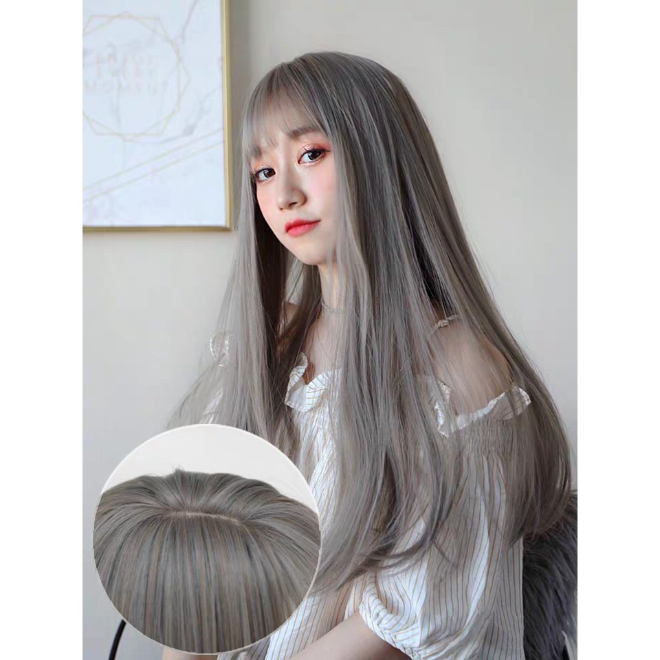 Tóc giả nữ nguyên đầu thẳng dài, tóc bộ cả đầu mái thưa