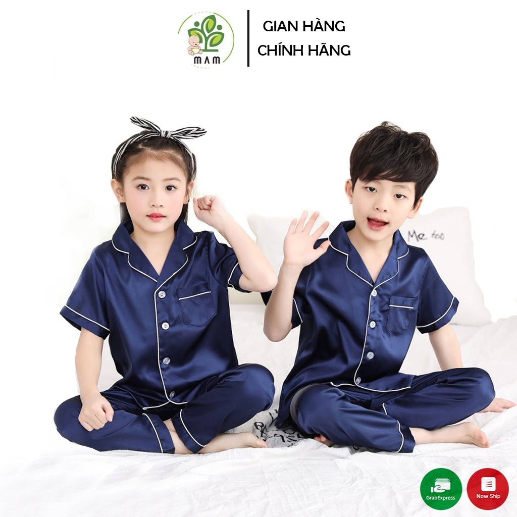 Bộ pijama lụa trẻ em Mầm Store cho bé trai bé gái từ 12 đến 34kg