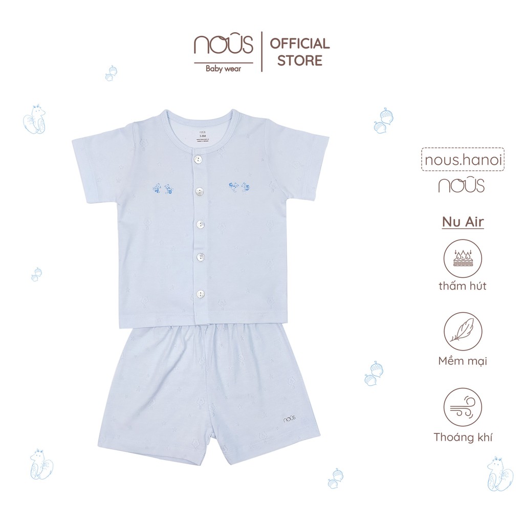 Bộ Quần Áo Cộc Nous Cài Thẳng Cộc Xanh Nhạt (Size 3-6 Tháng Đến 9-12 Tháng)