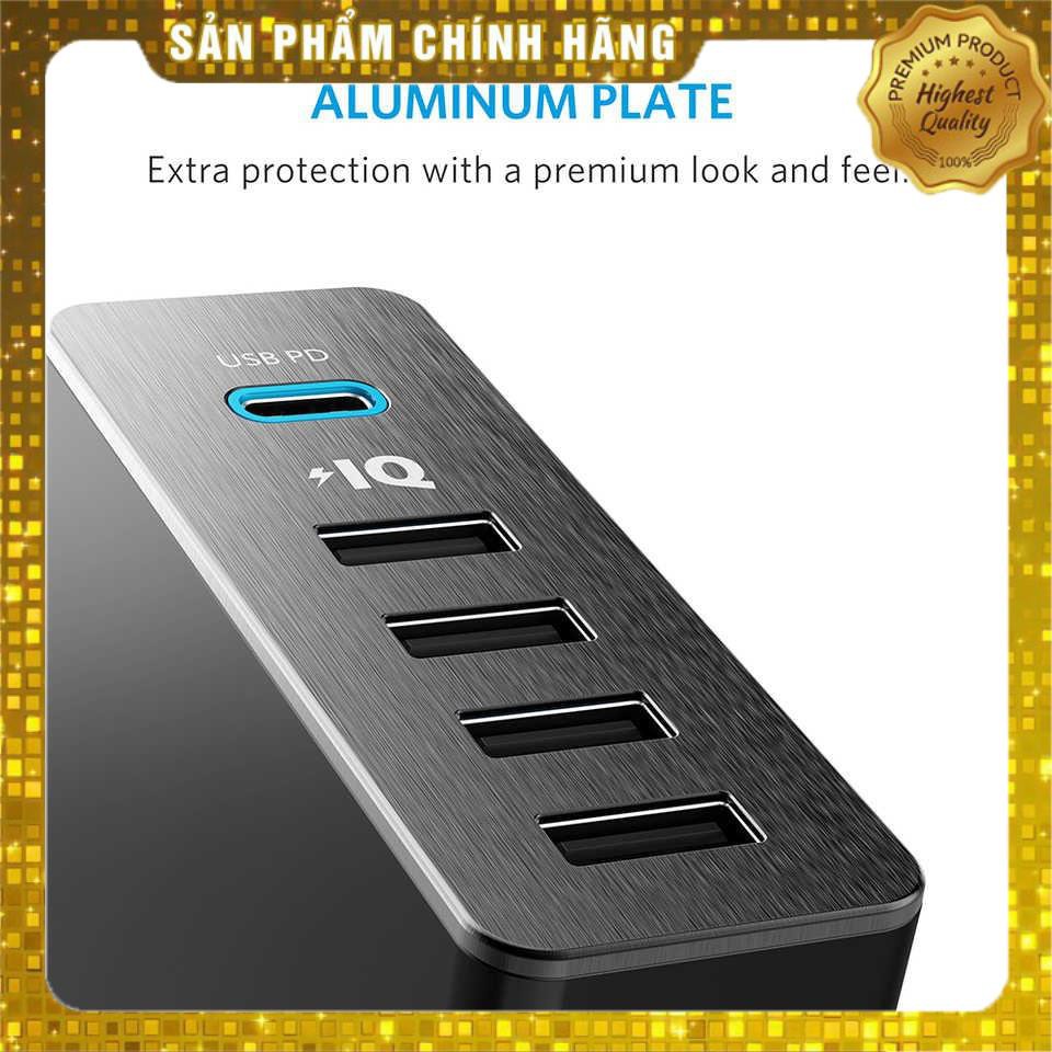 Cóc củ sạc nhanh 60W 4 cổng IQ USB & 1 cổng PD Type-C chính hãng Anker PowerPort +5 (Max 3A / Type-C và 2.4A / USB)