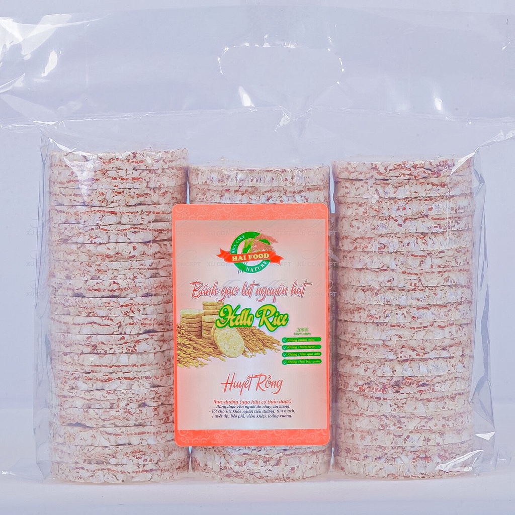Bánh Gạo Lứt Nguyên Hạt Yến Mạch/Lứt Tím/Huyết Rồng Hello Rice Dùng Ăn Kiêng/ Eatclean / Healthy (Túi 400g) - Tôm Vàng
