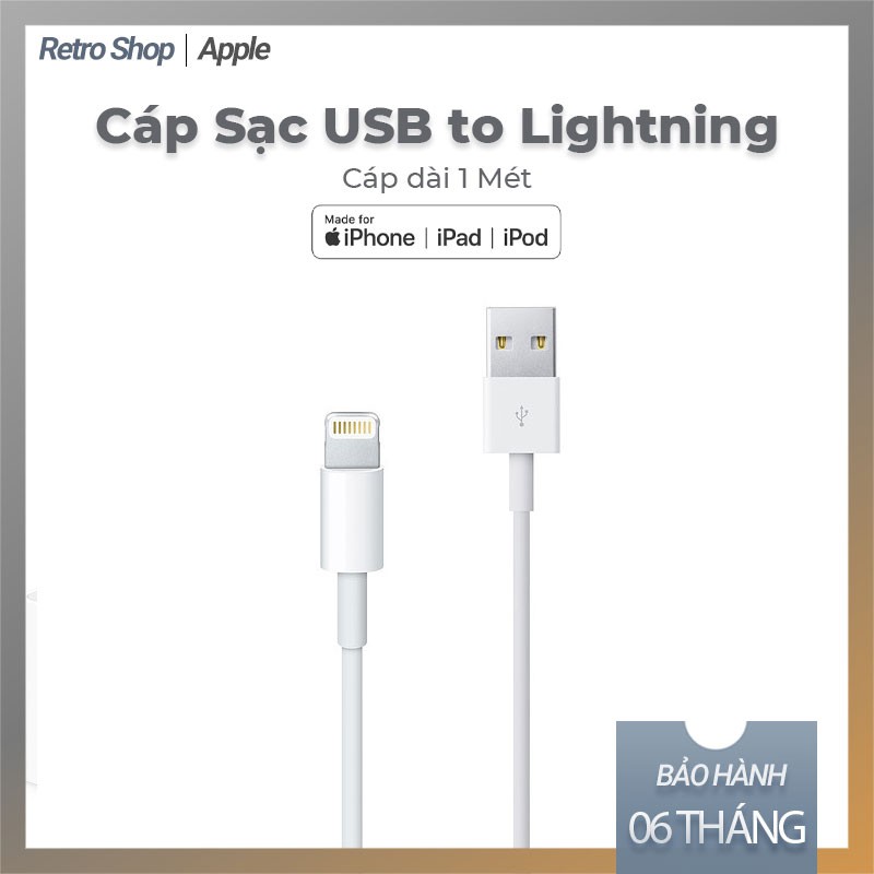 Cáp Sạc Lightning iPhone X, Xs, XsMAX, iPad mini, Pro, Air Apple lightning Chính Hãng Dài 1m