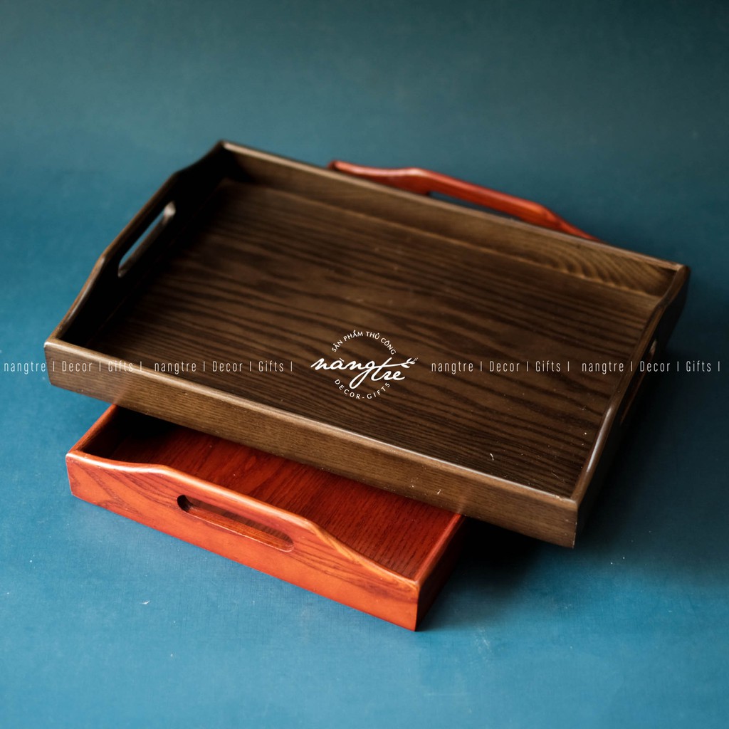 Khay trà gỗ màu/ Khay gỗ tay nắm (38x26cm)
