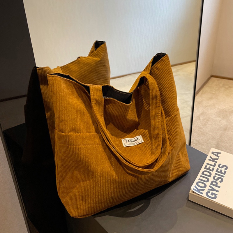 Túi Xách tote Vải Nhung Kẻ Cỡ Lớn Thời Trang Thanh Lịch