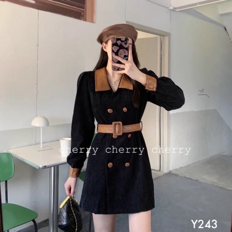 Váy nhung tăm phối da Y243