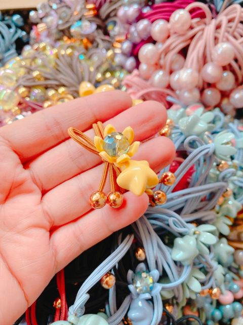 cột tóc ngôi sao+ micky+ trái tim tổng 3 cái buộc tóc siêu êm
